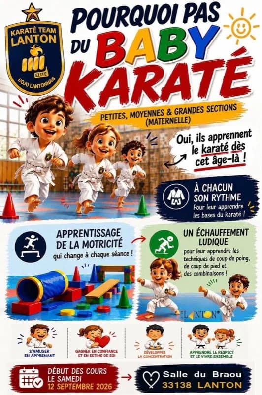 Baby karaté : premier cours le samedi 12 septembre